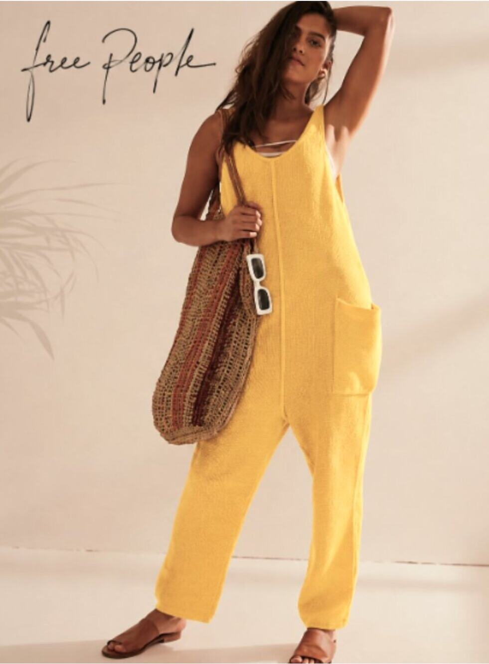 Free People hailee yellow knit jumpsuit